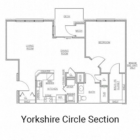 Floor plan for 1 bed, 1 bath, 880 sqft